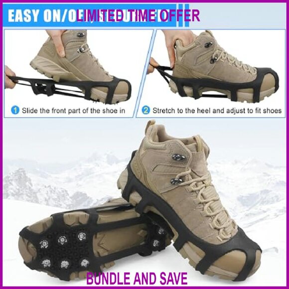Ice Cleats Snow Grips Traction Spikes Stretchable Rubber Overshoes - Picture 6 of 8